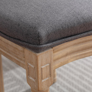 French Style Solid Wood Frame Antique Linen Dining Chair, Set of 2