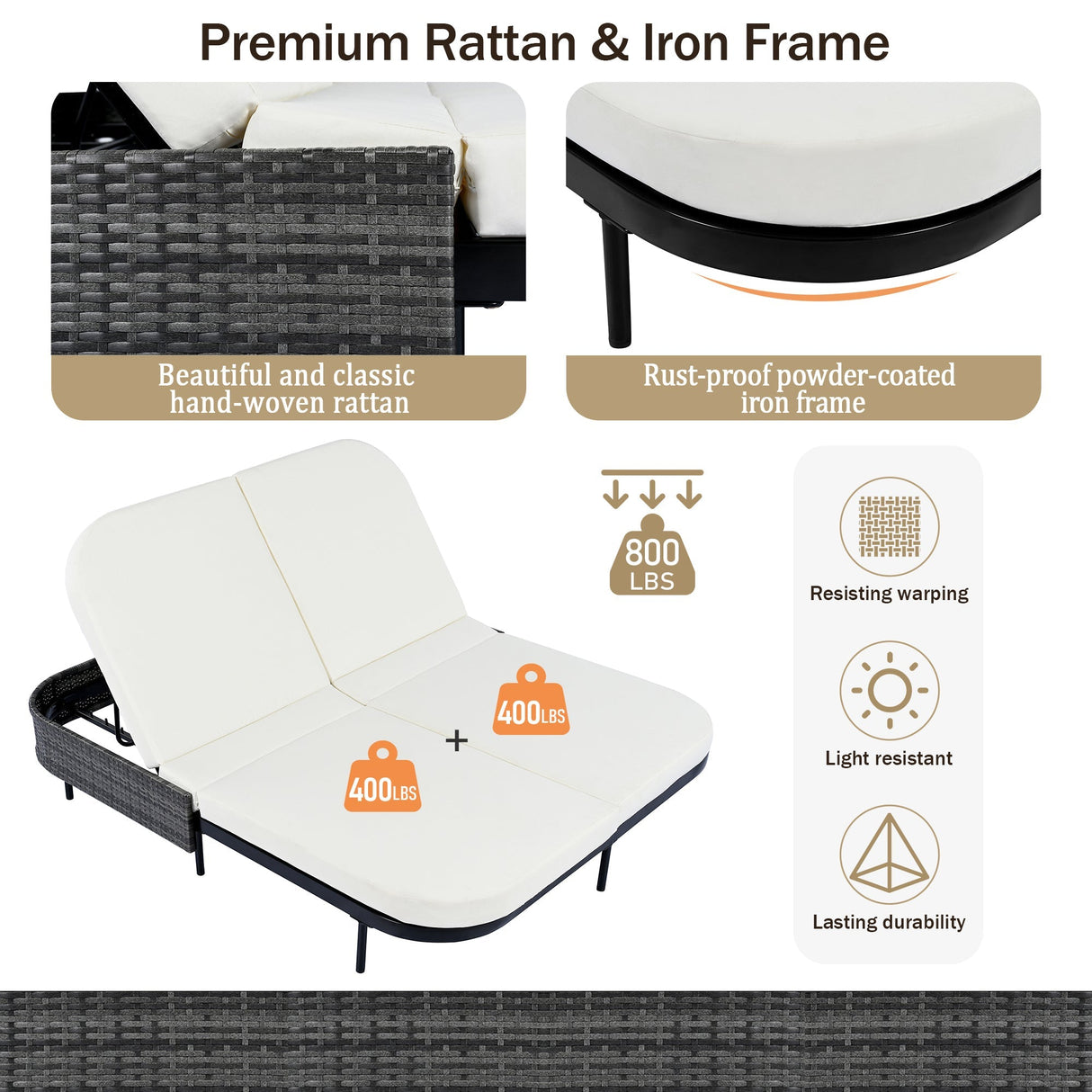 TREXM Outdoor Daybed with Adjustable Backrest