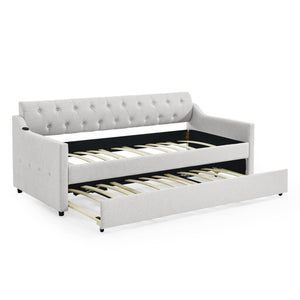 Size Upholstered Daybed With Trundle And USB Charging Armrest