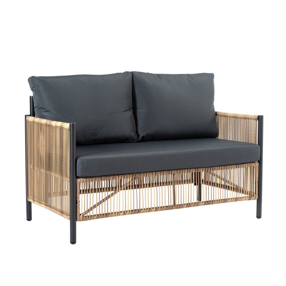 Patio 4-Piece Wicker Sofa Set with Grey Cushions - Brown