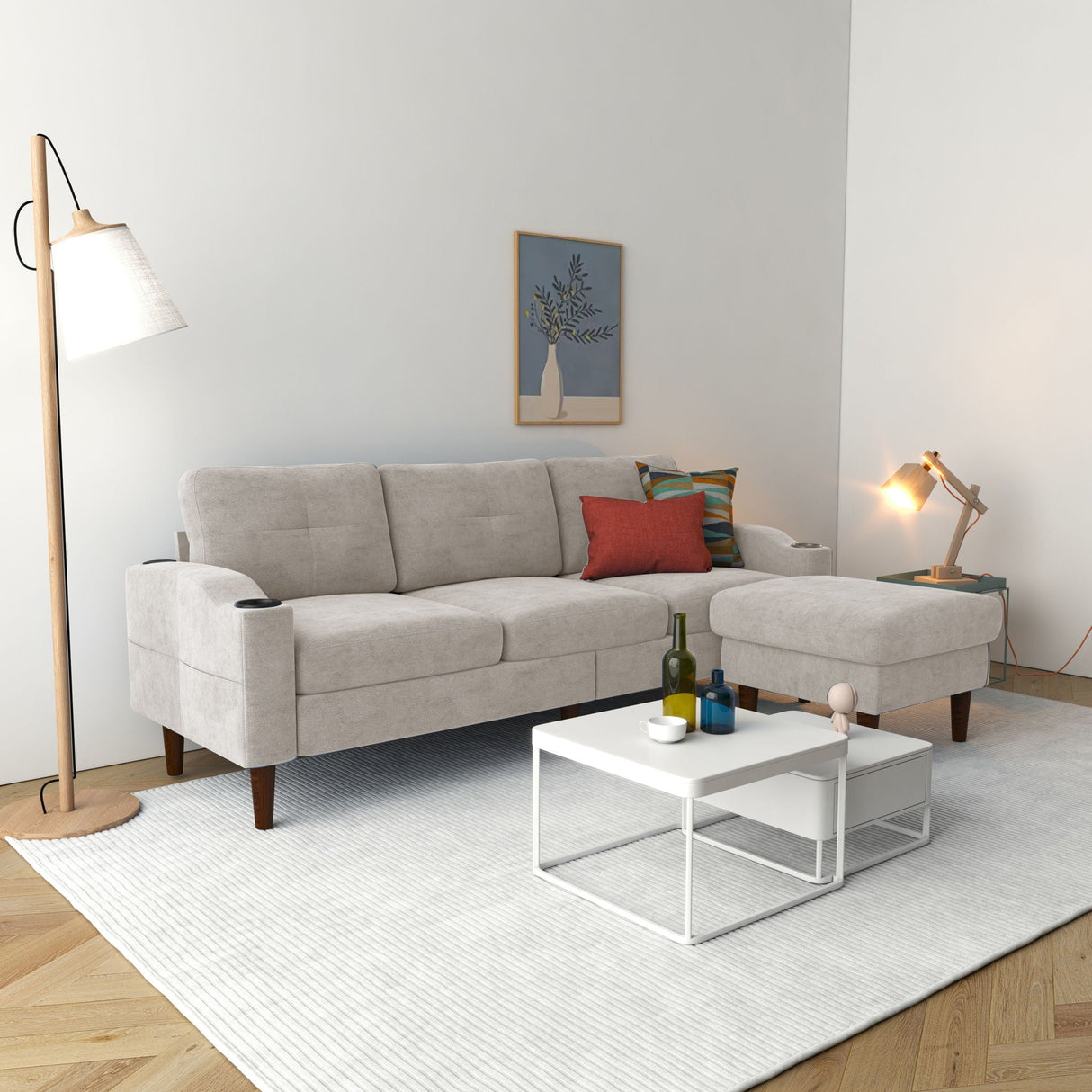 3 Seater Convertible Combination L Shaped Sofa With Footstools With Storage