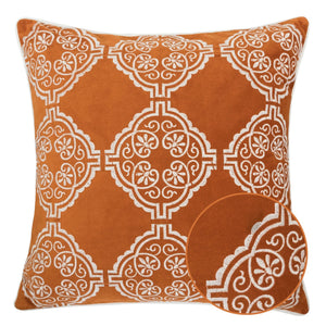 Burnt Orange Damask Embroidered Throw Pillow with Velvet Finish - Burnt Orange