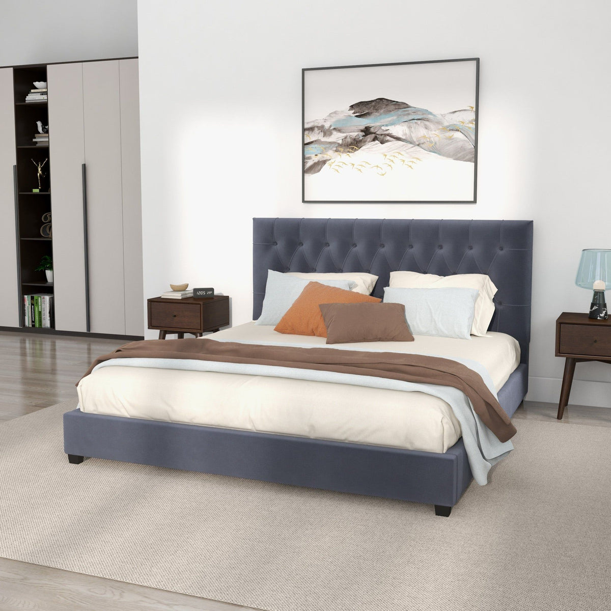 Donald - Mid-Century Modern Upholstered Platform Bed