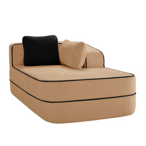 Elysees Right Chaise Sofa W/Pillows Teddy Fabric -Camel