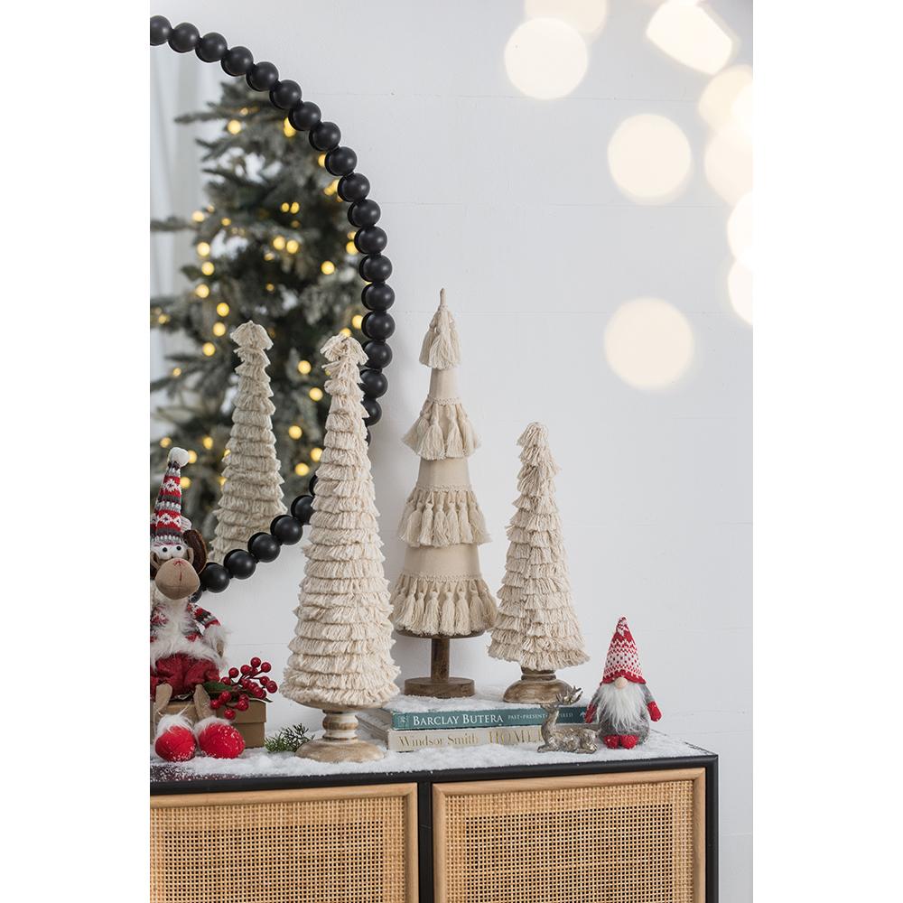 D5.1x21.7" Fringes Embellished Cone With Wooden Base