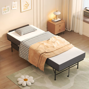 Twin Folding Bed With Adjustable Headboard & Memory Foam Mattress