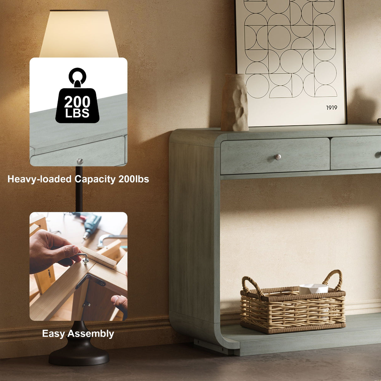onsole Table With 3 Drawers And Display Shelf