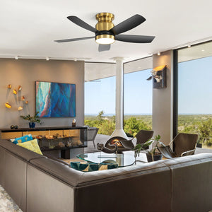 Flush Mount Ceiling Fan with LED Light and Remote Control - White or Black