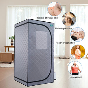 Portable Grey Mini Plus style Steam Sauna tent–Personal Home Spa, with Steam Generator, Remote Control, Foldable Chair, PVC pipes. Easy to Install,fast heating, with FCC & UL Certification