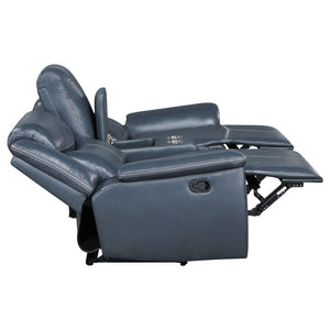 Stanwicke - 2 Piece Motion Reclining Sofa Set With Contrast Stitching - Blue