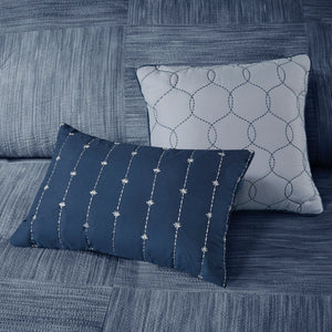 7 Piece Printed Seersucker Comforter Set with Hypoallergenic Fill - Navy