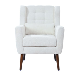 Modern Accent Chair, Arm Chairs For Living Room, Upholstered Mordern Armchair, Comfy Soft Padded Lounge Chair In Small Space, Bedroom, With Pillow, Solid Wood Leg