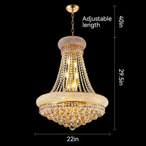 24-Inch Gold Crystal Chandelier, 12-Light French Empire Style Ceiling Light