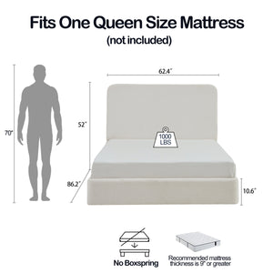 Canter Tall Headboard Upholstered Bed in Pearl White Chenille, Queen Size