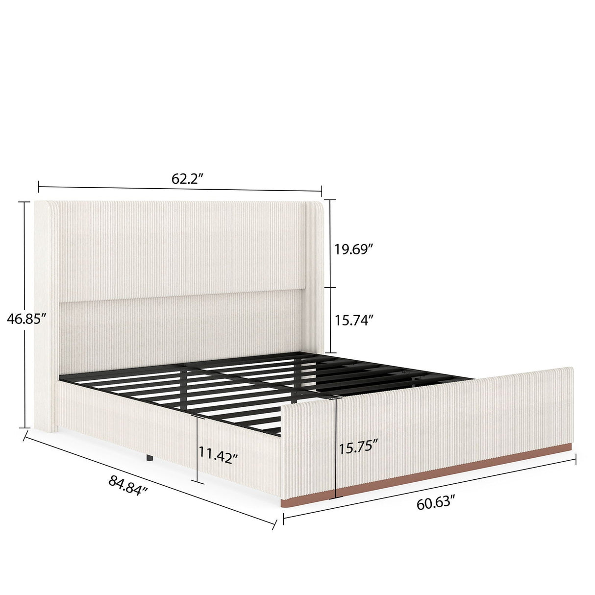 Upholstered Bed Frame With Luxury Wingback Headboard