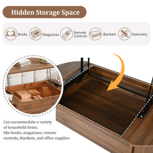 Lift Top Coffee Table With Hidden Compartment, Modern Oval Lift Tabletop For Home Living Room