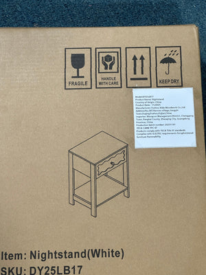 Modern White Nightstand with Drawer and Open Shelf
