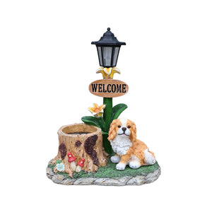 Sitting Dog Solar Lantern Planter Statue