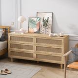 59.06'6-Drawers Rattan Storage Cabinet, Natural