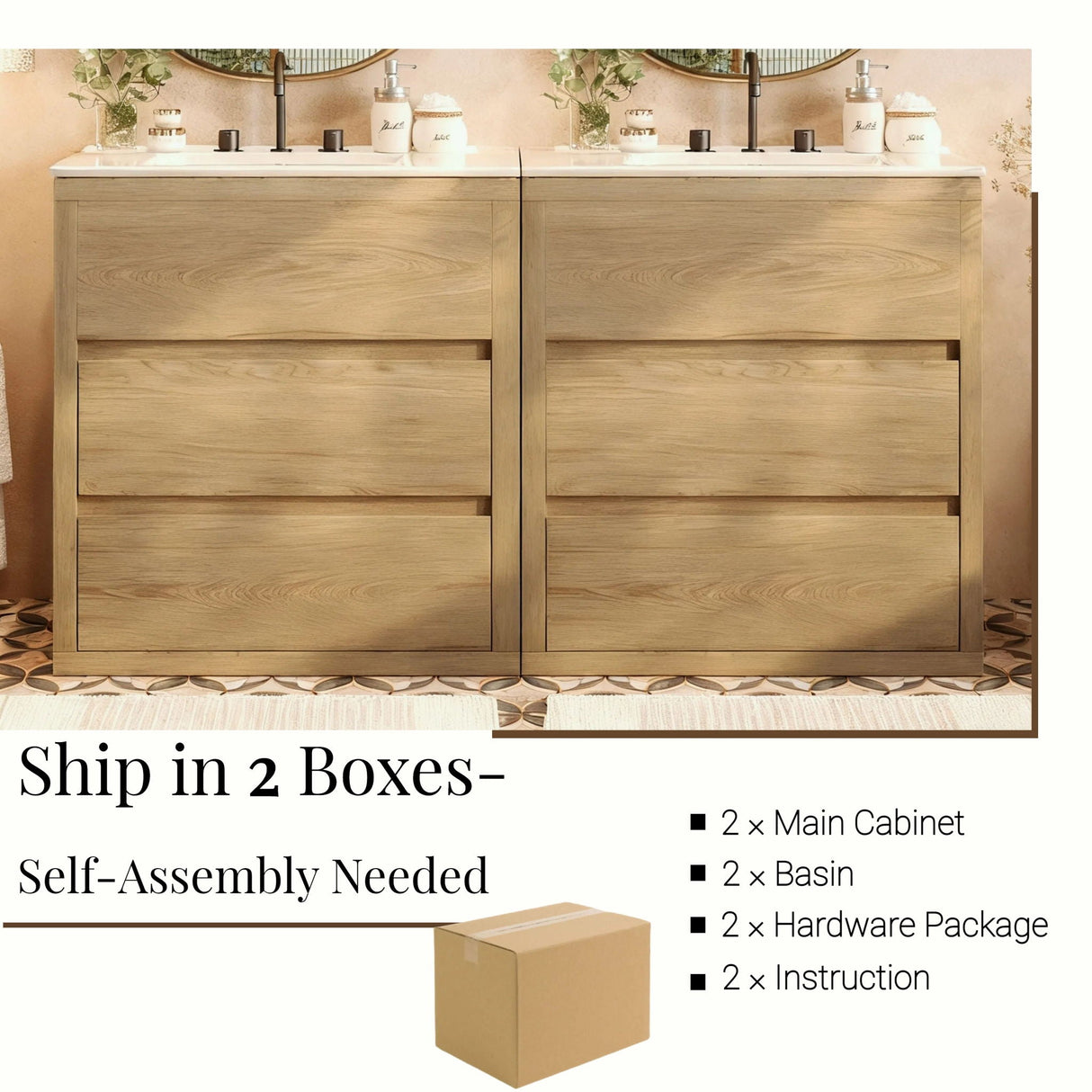 Double Sinks Bathroom Vanity Set With 2 Ceramic Basins