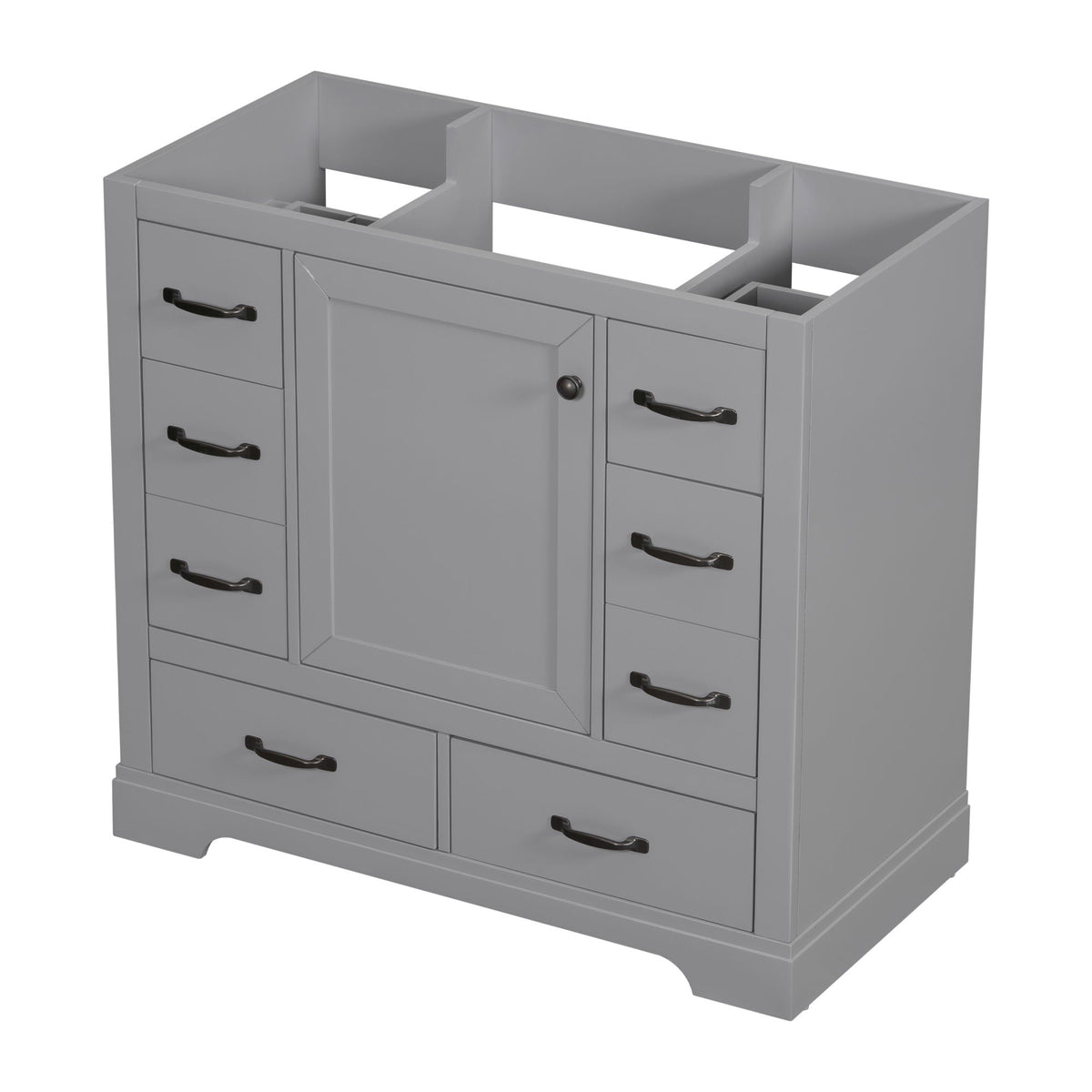36" Bathroom Vanity Without Sink, Cabinet Base Only, 6 Drawers, Multi Functional Drawer Divider, Adjustable Shelf - Gray
