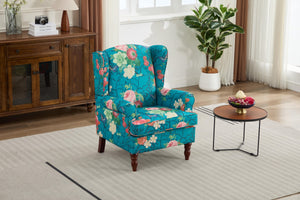 Modern Accent Chair with Retro Wood Legs - Floral