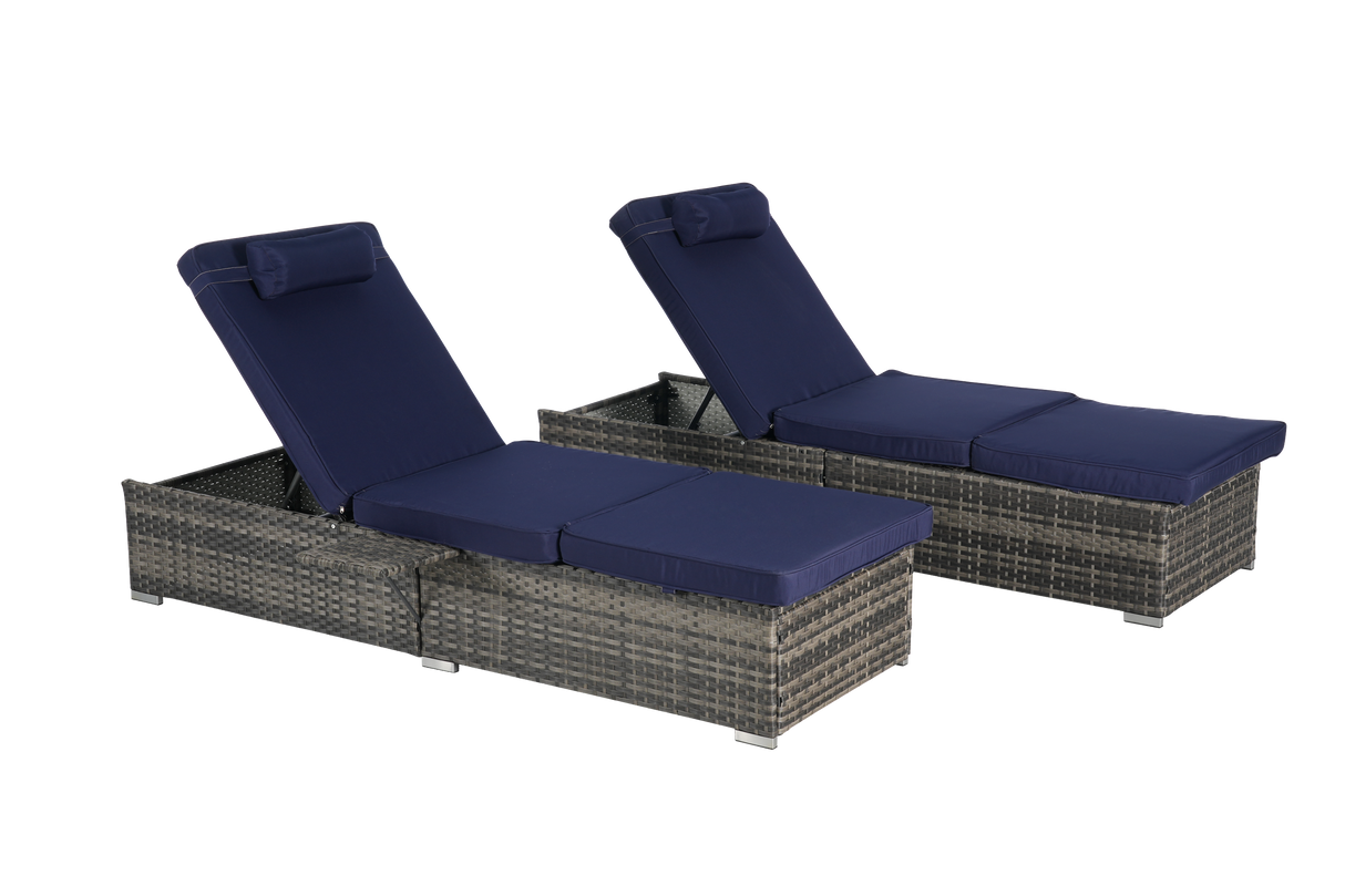 Outdoor Chaise Lounge Chair Set of 2 with Storage