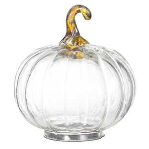 Set of 4 Clear Glass Pumpkin Decor