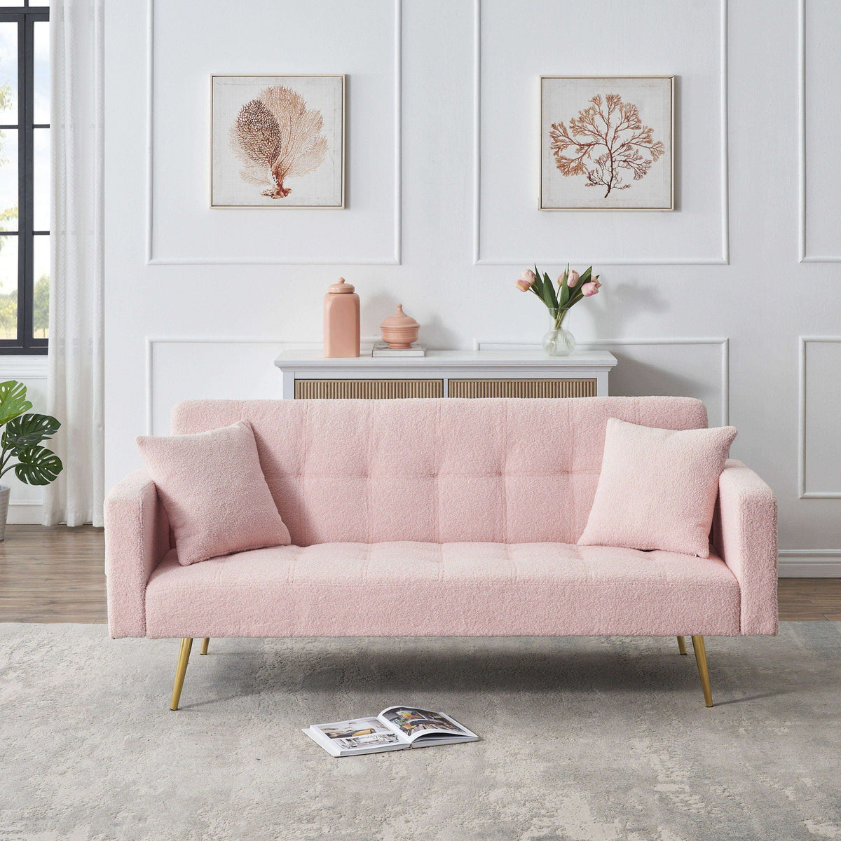 Teddy Fleece Sofa Bed With Luxurious Throw Pillows