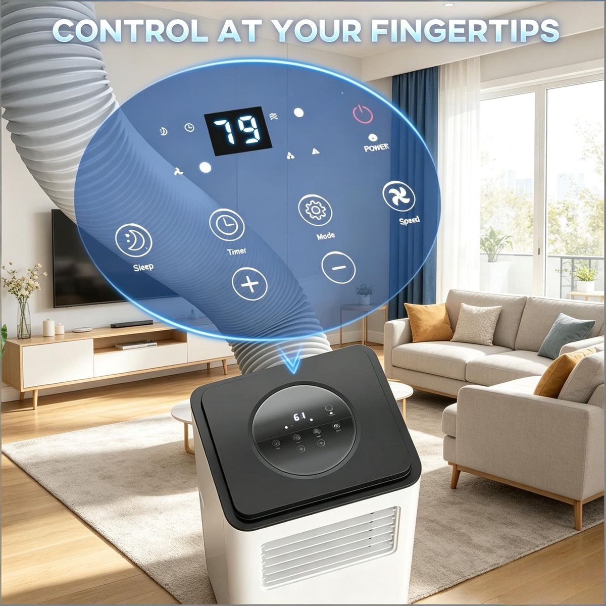 Portable Air Conditioner with Powerful Cooling and Multiple Modes - White