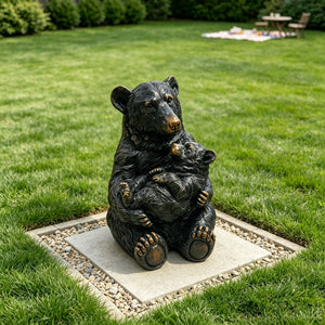 14" Tall Mother Bear Hugging Cub Garden Statue
