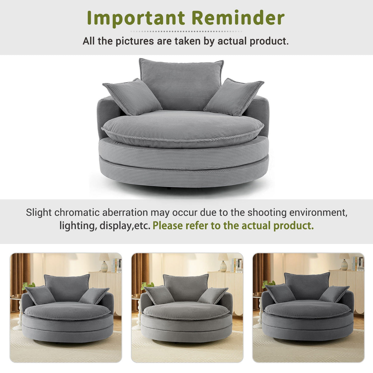 360° Swivel Accent Barrel Chair With Dual Layer Cushion And 3 Removable Pillows