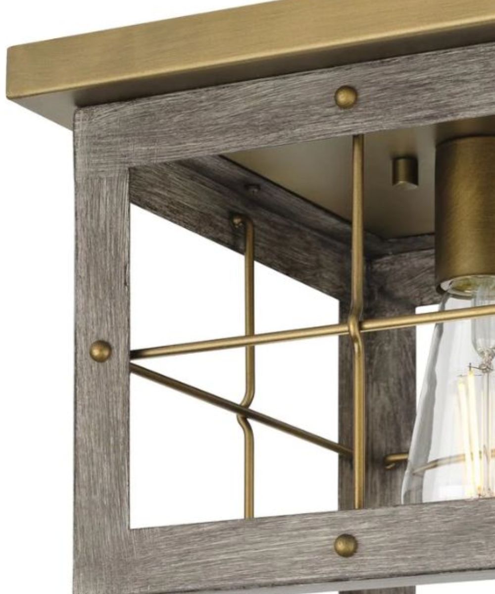Hedgerow 1-Light 11"w Flush Mount Ceiling Light Fixture Aged Oak Farmhouse Indoor by Progress