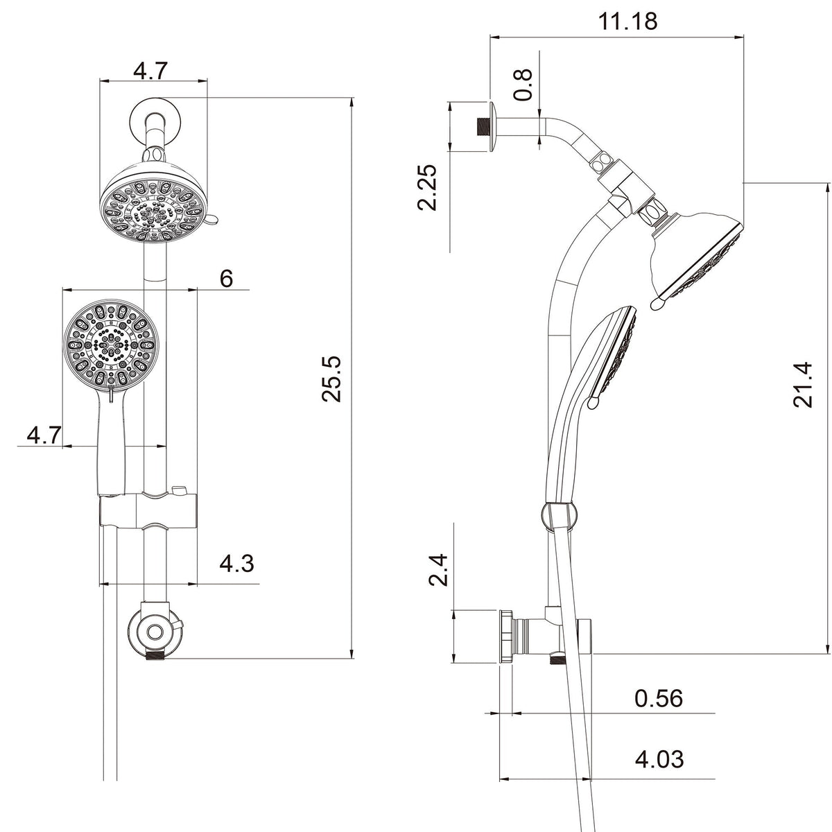 Multi Function Dual Shower Head Shower System With 4.7" Rain Showerhead, 7 Function Hand Shower, Adjustable Slide Bar