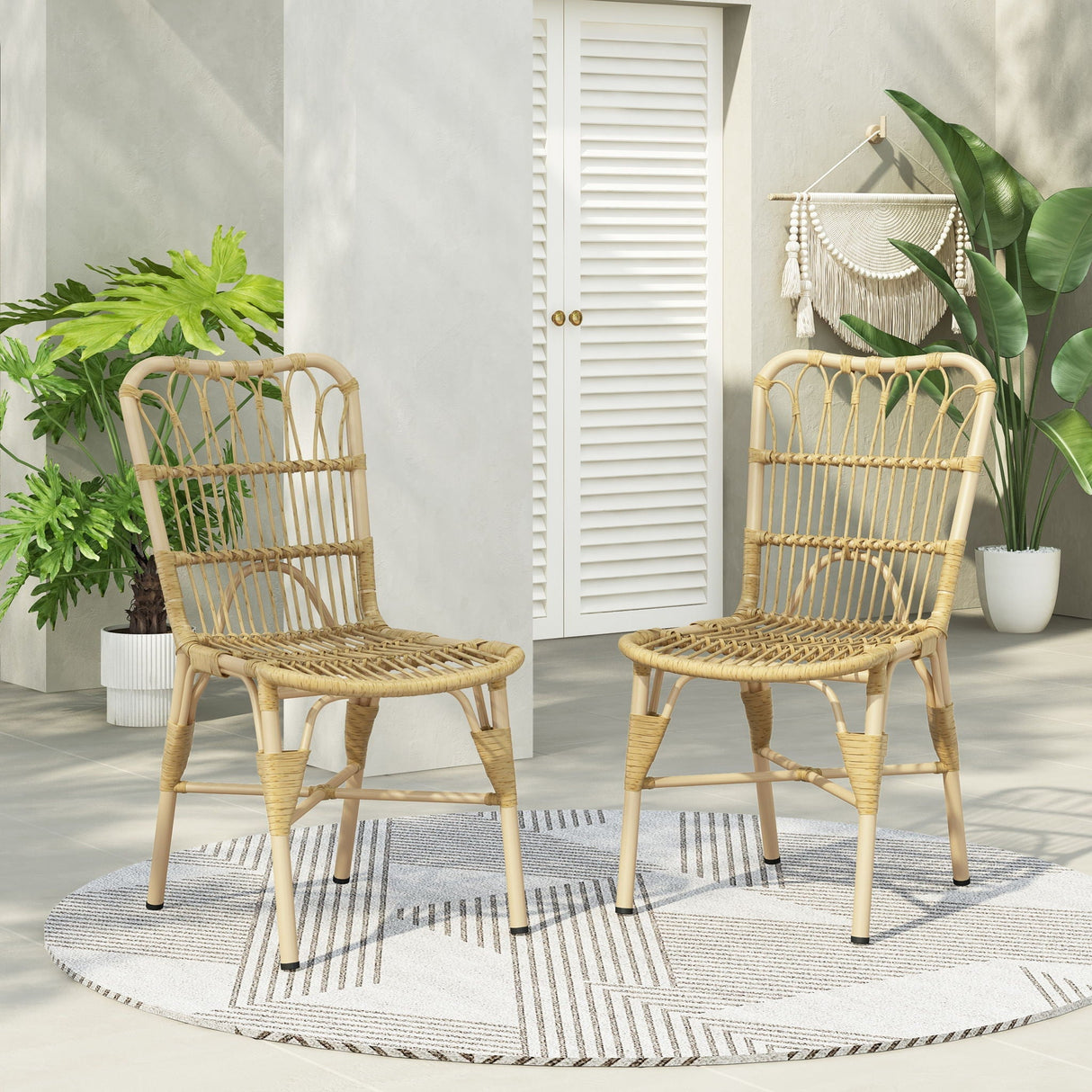 Outdoor Wicker Patio Dining Chairs Set with Durable Frame and Rattan Weave