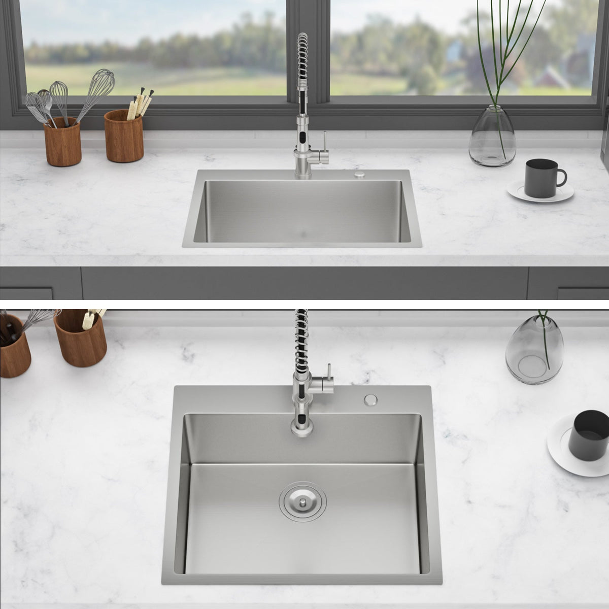 25 x 22 x 9 Inch Kitchen Sink Drop-In 16 Gauge Stainless Steel Single Bowl