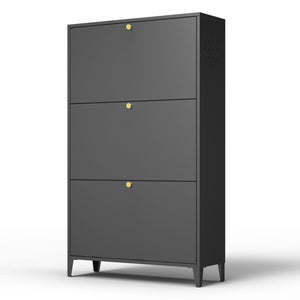 3 Drawer All Steel Shoe Cabinet, Freestanding Storage Organizer With Flip Door