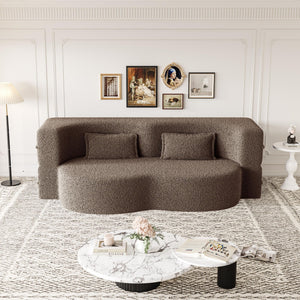 Modern Floor Sofa, With 2 Pillows, Convertible Teddy Fabric Foam Filled Bed