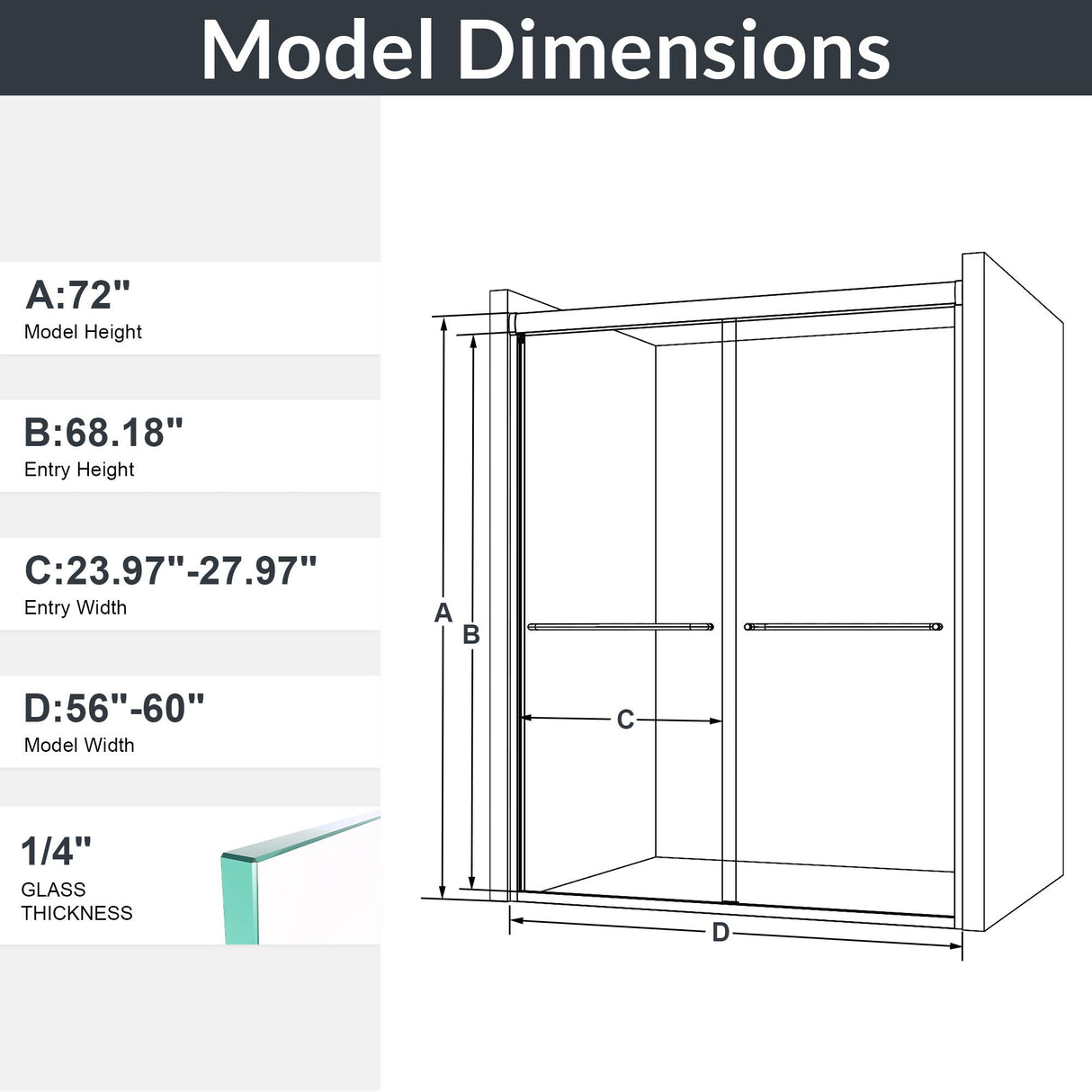 Modern Semi Frameless Double Sliding Shower Door