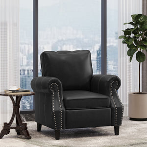 Contemporary Black PU Club Chair with Nailhead Trim and Rolled Armrests