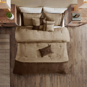 Brown Faux Suede 7 Piece Comforter Set with Decorative Pillows - King