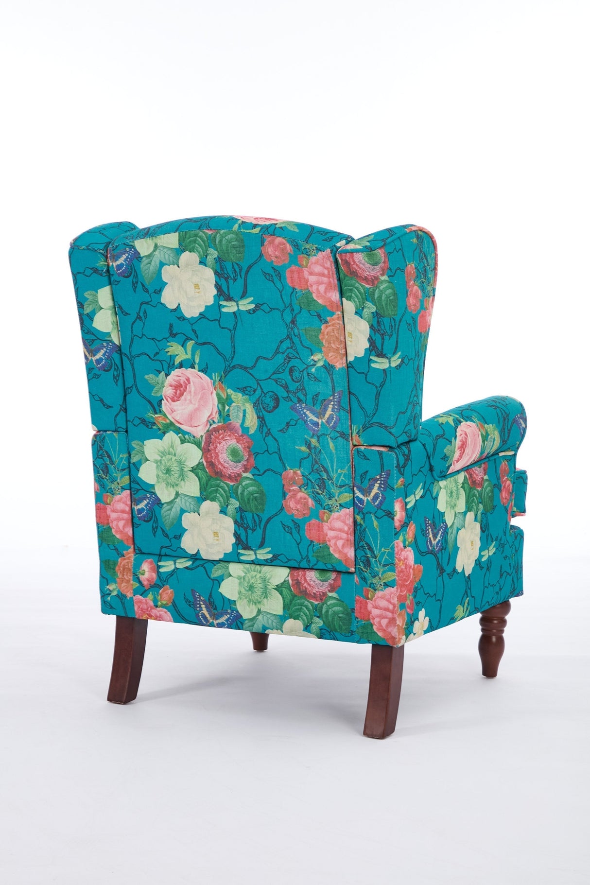Modern Accent Chair with Retro Wood Legs - Floral