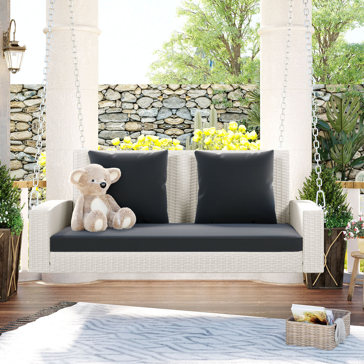 The Handwoven Wicker Porch Swing for Two