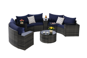 Outdoor Patio Furniture 11-Piece Half-Moon Sectional Round Patio Furniture Set