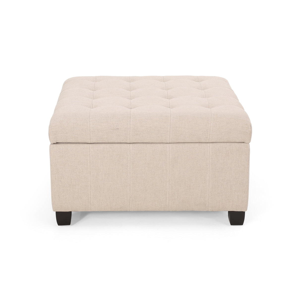 Upholstered Tufted Fabric Storage Ottoman, Wheat
