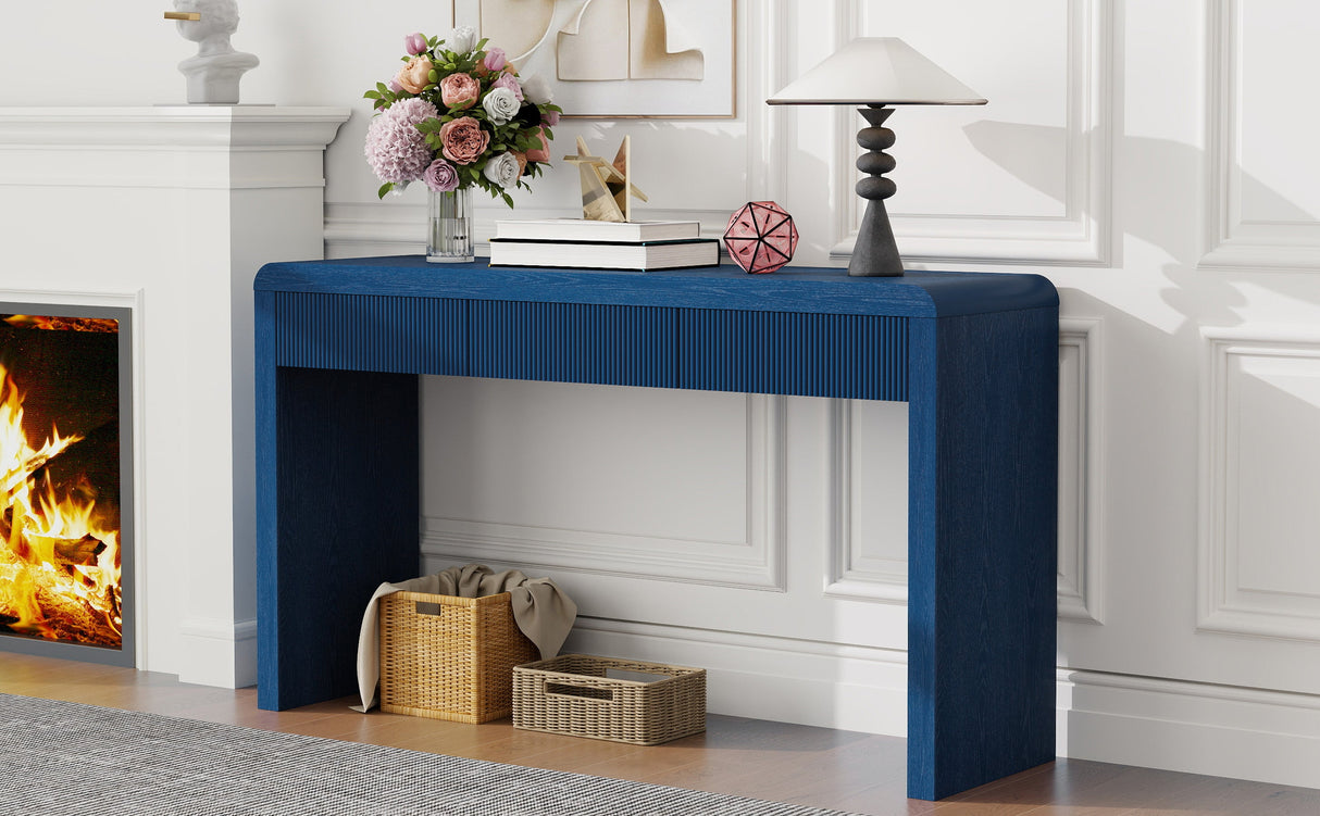 TREXM Rustic Console Table with 3 Fluted Drawers
