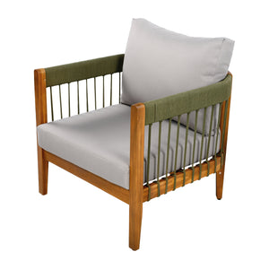 [Set of 2] Acacia Wood Outdoor Club Chair with Rope Accents