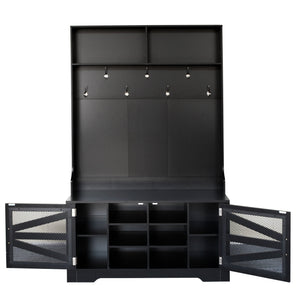 Entryway Bench With Coat Rack, 3 In 1 Design And Adjustable Shelves