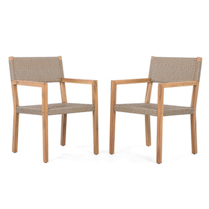 Outdoor Dining Chairs For Patios, Gardens (Set of 2) - Light Brown Multi / Light Teak