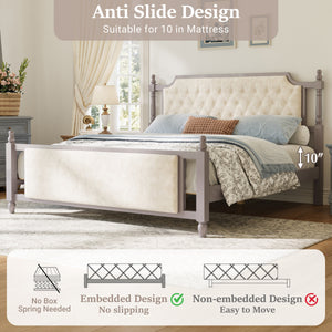 King Size Upholstered Platform Bed with Button Tufted Headboard
